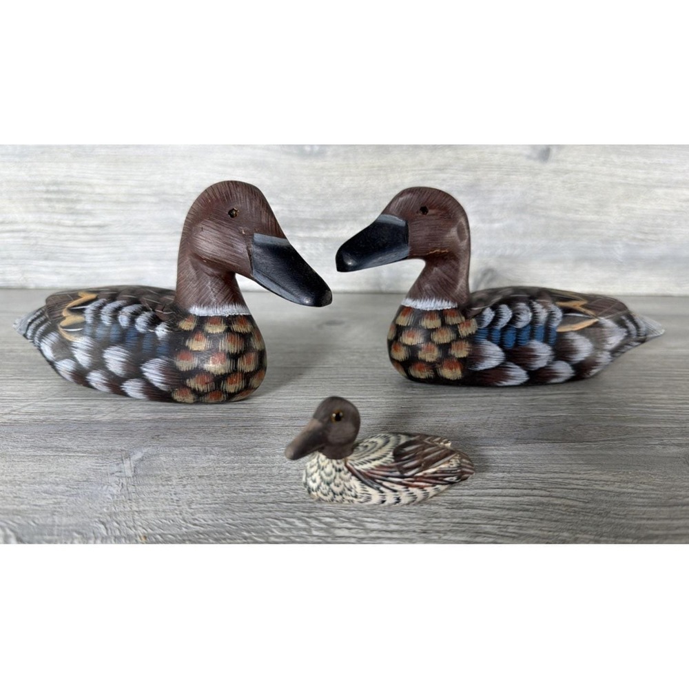 3 Vtg Hand Painted Wooden Ducks Figurines People's Republic Of China Numbered